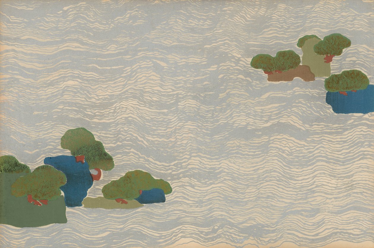 Pijnbomen in een zilveren zee, uit de Chigusa (Duizend Grassen) serie door Kamisaka Sekka