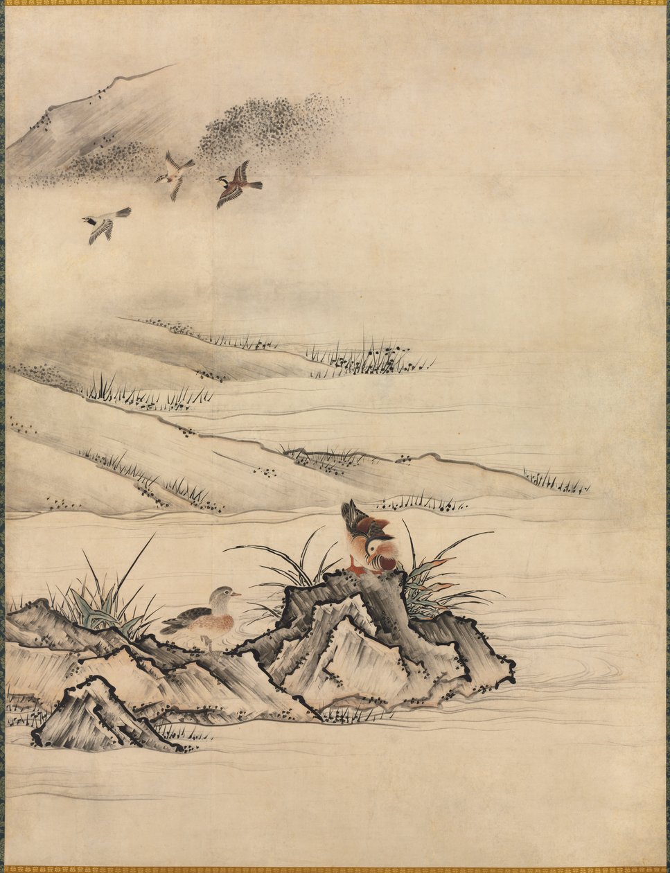 Bloemen en vogels in een lentelandschap, 1500s door Kano Motonobu