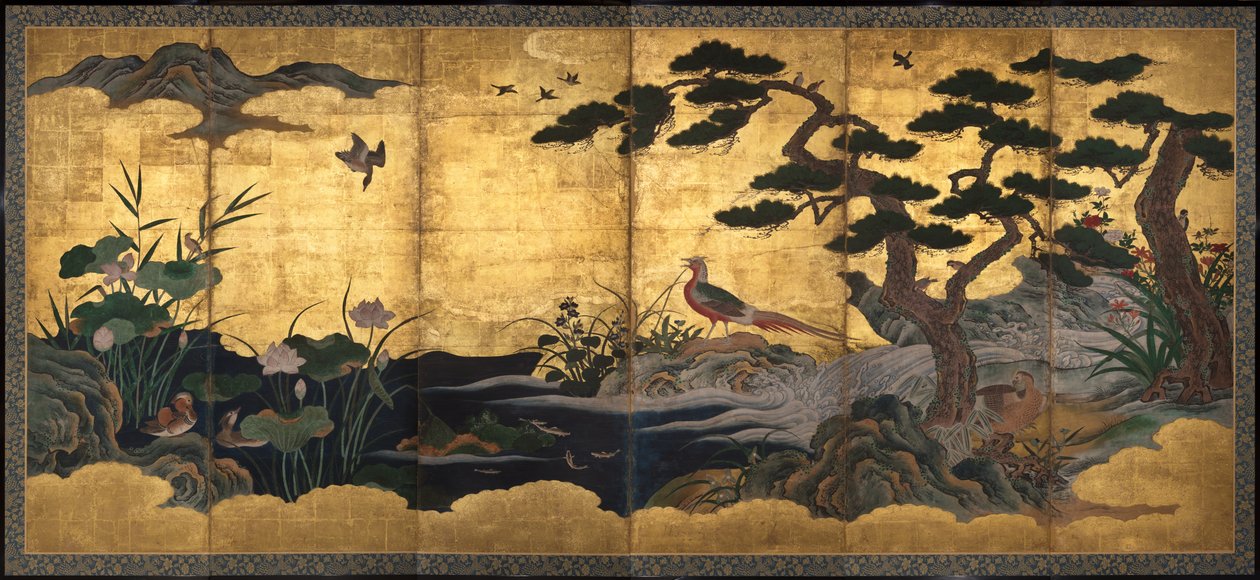 Vogels en bloemen, eind 16e eeuw door Kano Shoei (attr.to)