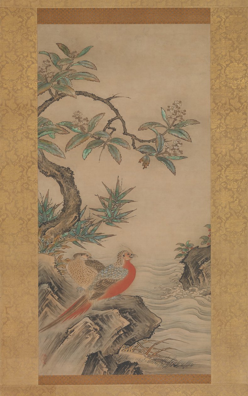 Fazanten tussen Bomen: Bloemen van de Vier Seizoenen, waarschijnlijk 1560s door Kano Shoei