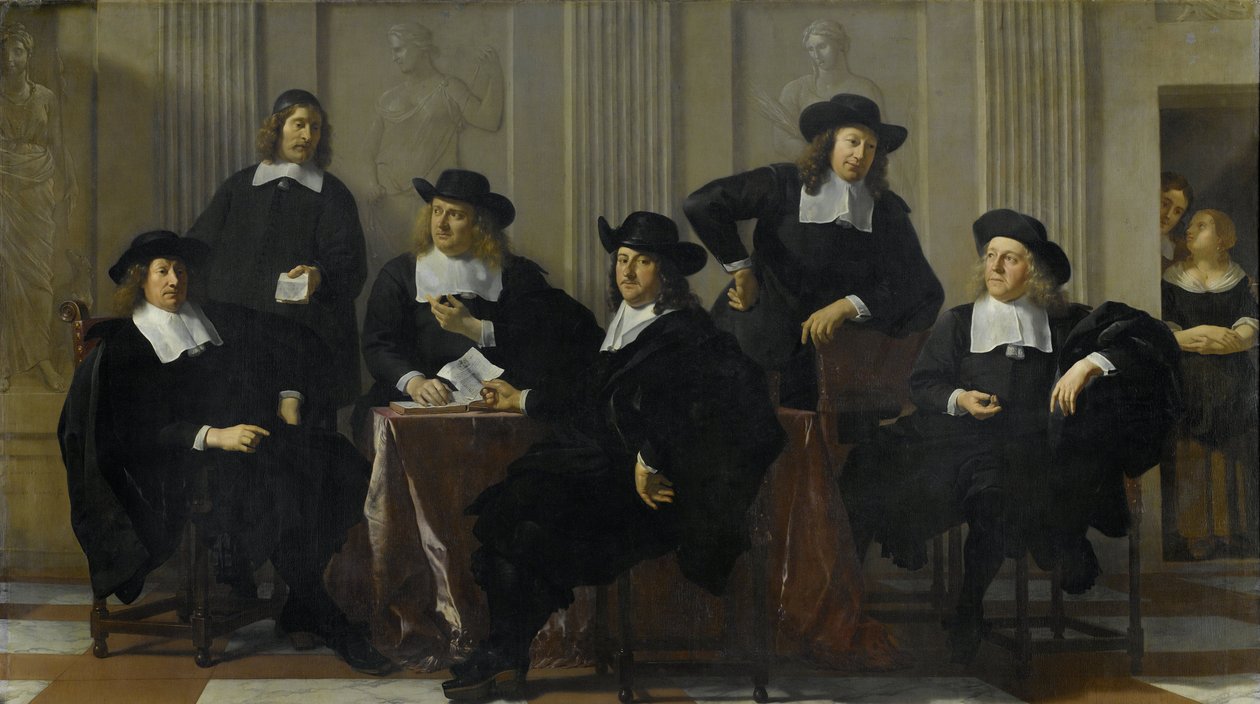 De regenten van het Spinhuis en Nieuwe Werkhuis, Amsterdam, 1669 door Karel Dujardin