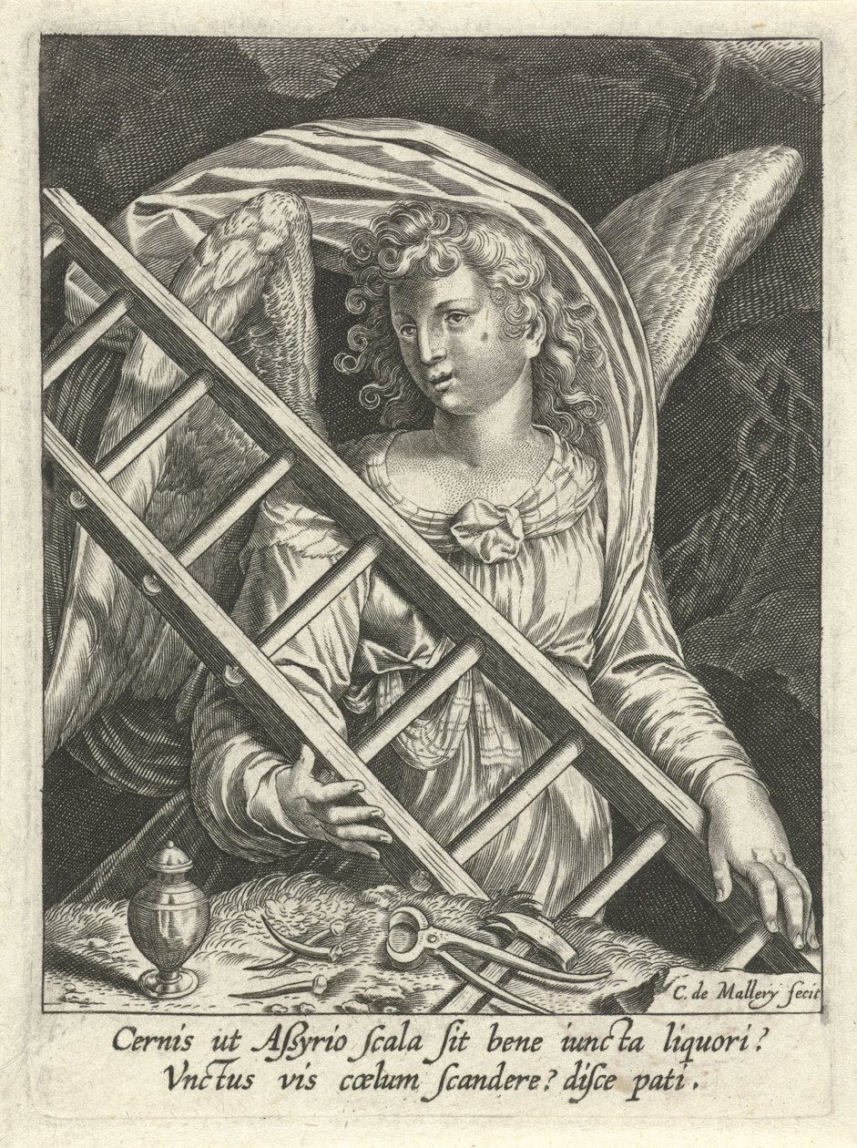 Engel met Ladder, Hamer, Spijkers en Zalfvat door Karel van Mallery