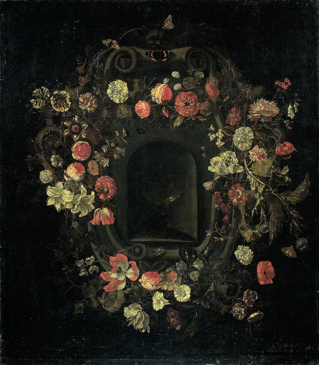 Bloemenkrans om een nis door Karel Batist