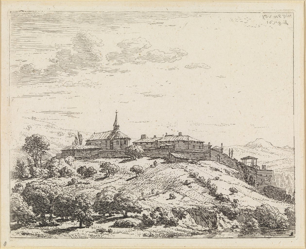 Dorp op een heuvel door Karel Dujardin
