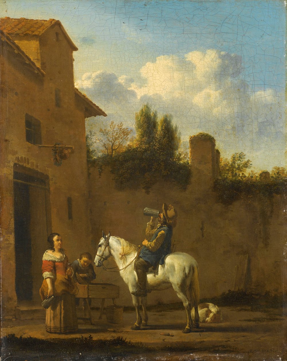 Bereden trompetter die een drankje neemt, 1650-60 door Karel Dujardin