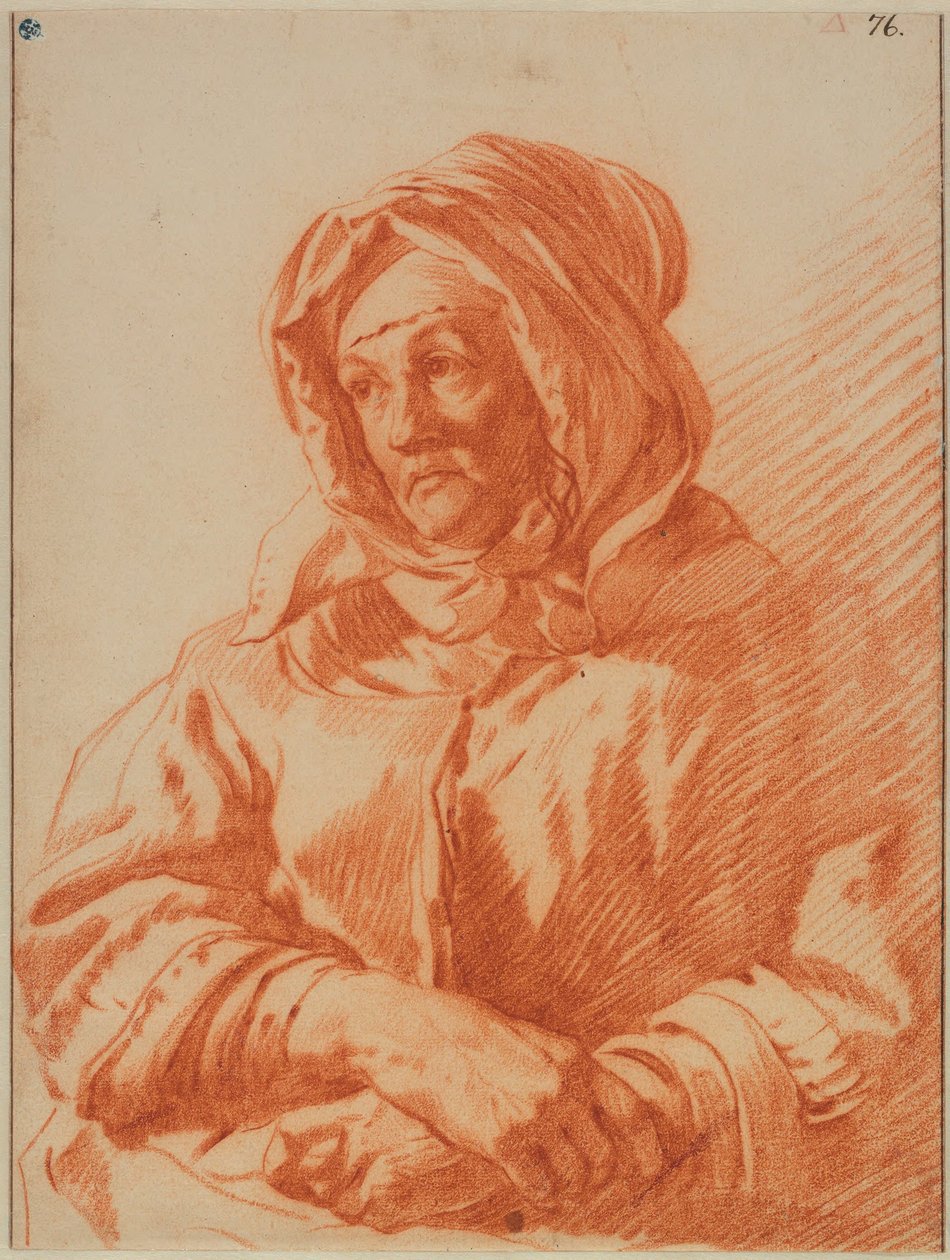 Porträt einer älteren Frau mit Kopftuch door Karel Dujardin