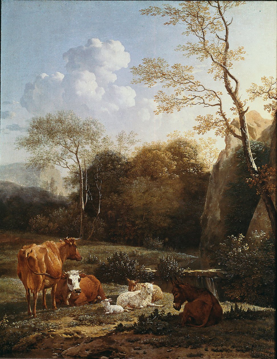 Het dierenbos bij een stroom door Karel Dujardin