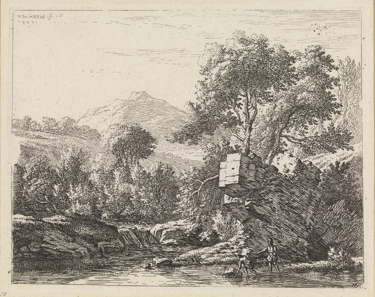 Twee mannen bij een steen in het water door Karel Dujardin