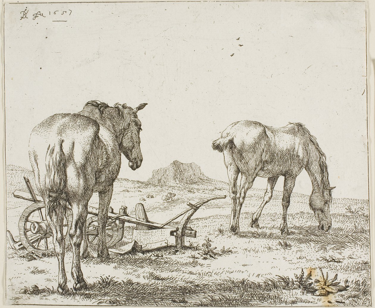 Twee paarden bij een ploeg door Karel Dujardin