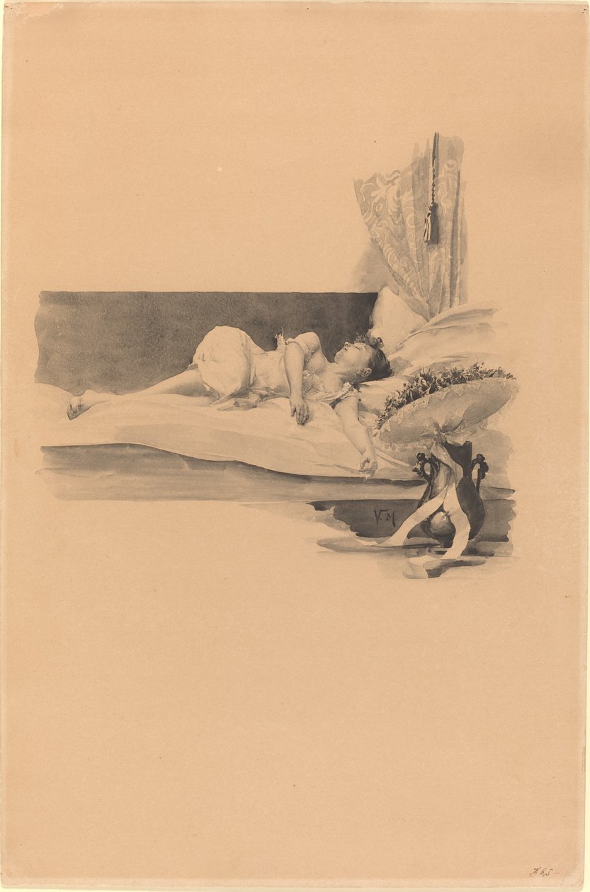 Illustratie voor "Jestrab Kontra Hrdlicka, XXII" (Meisje slapend op een bed) door Karel Vitezslav Masek