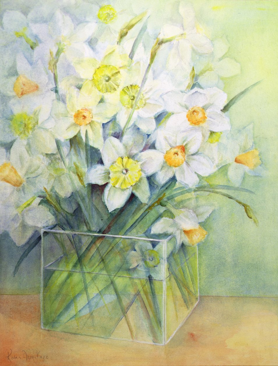 Narcissen in een glazen vaas door Karen Armitage