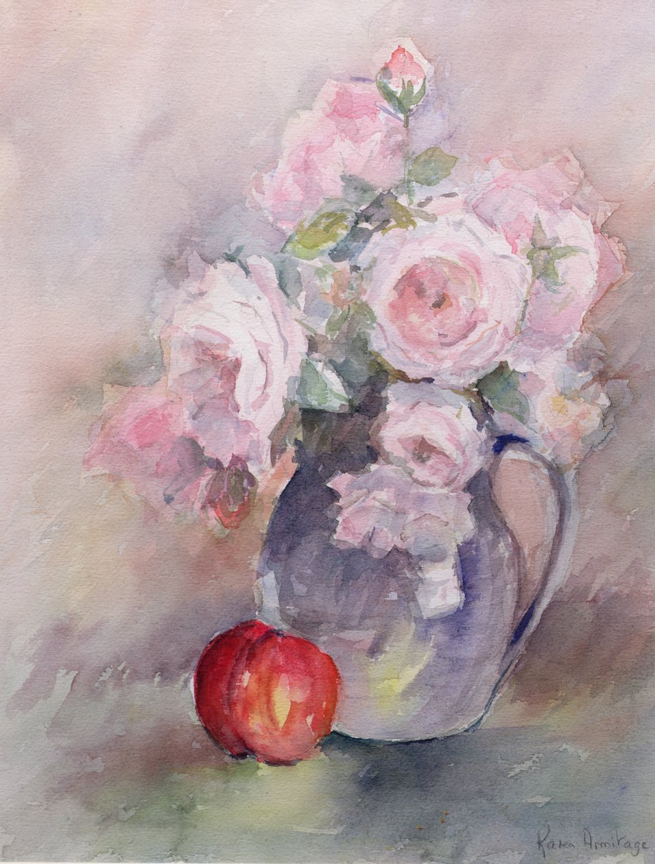 Roze rozen in een blauwe kan, 1994 door Karen Armitage