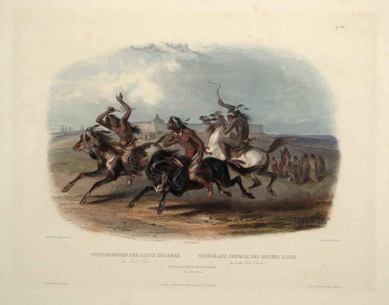 Paardenrennen van de Sioux-indianen door Karl Bodmer