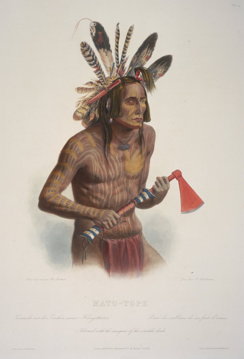 Mato-Tope, versierd met de insignes van zijn krijgshaftige daden door Karl Bodmer