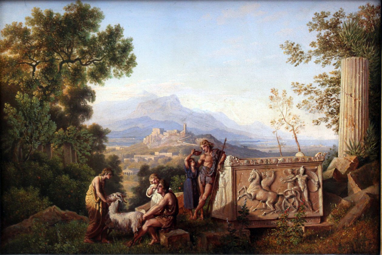 Grieks fantasielandschap met rustende herder door Karl Friedrich Schinkel