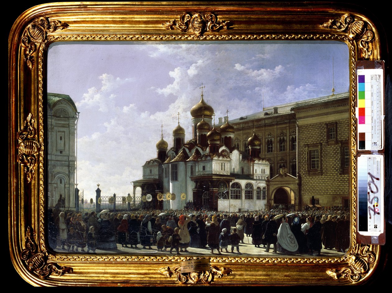 Paasprocessie bij de Maria-Boodschapkathedraal in Moskou door Karl-Fridrikh Petrovich Bodri