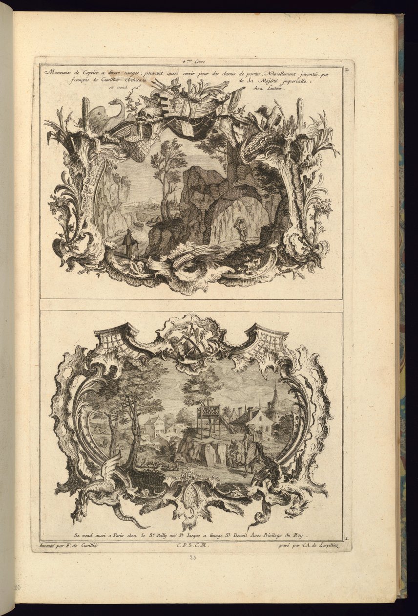 Print, Ontwerp voor twee cartouches, 1745 door Karl Albert von Lespilliez