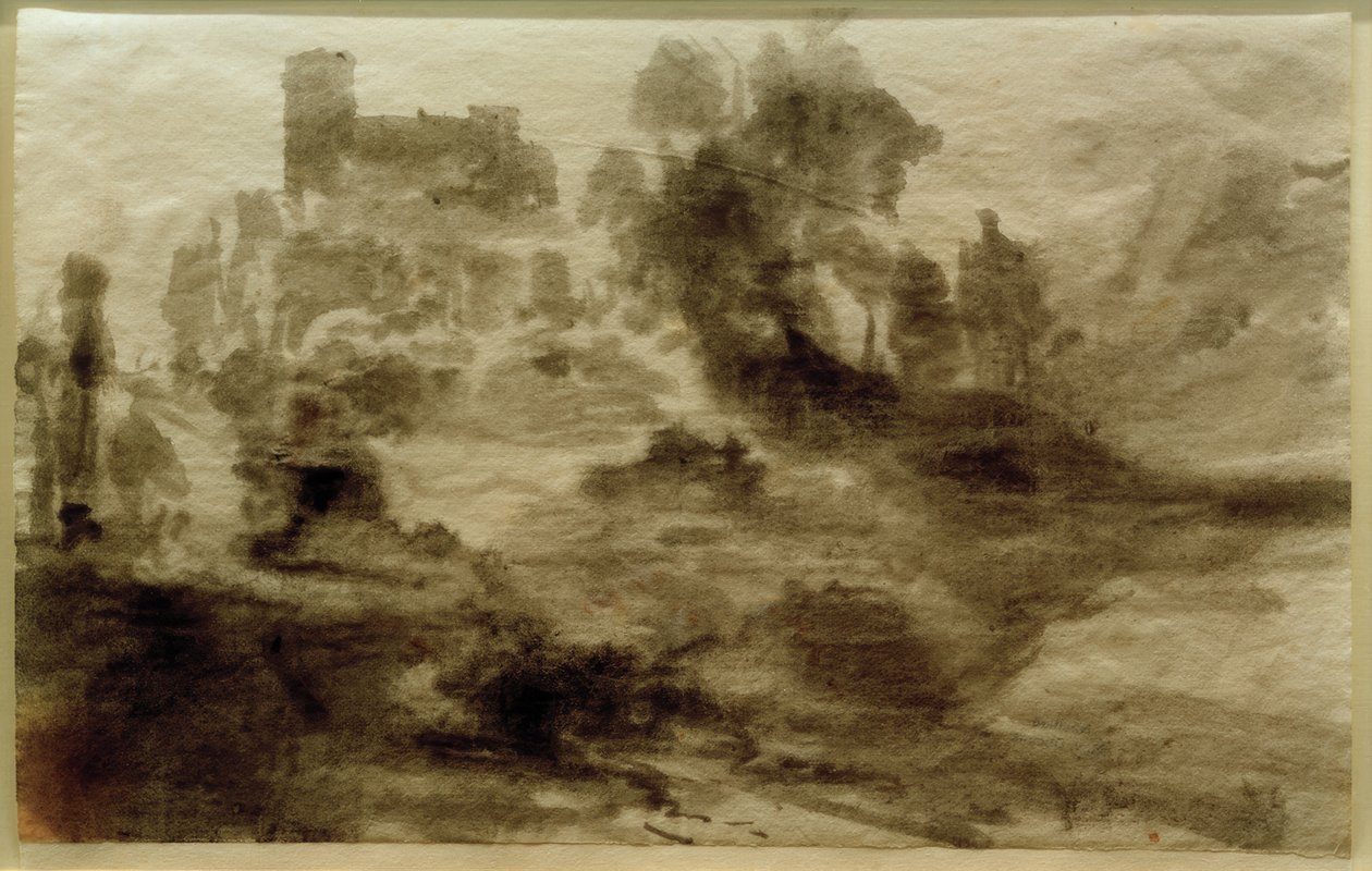 Landschap met kasteel (of kerk) door Carl Blechen