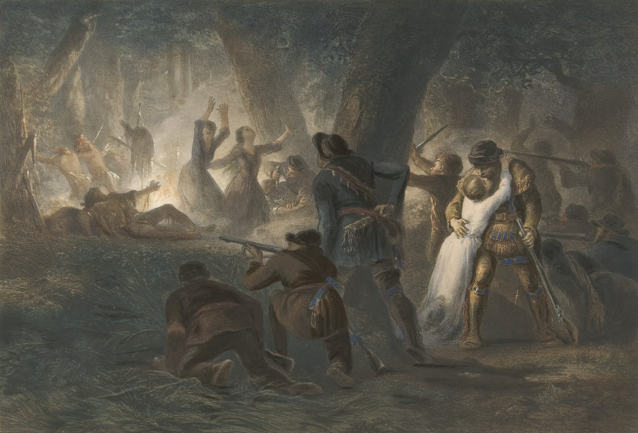 Bevrijding van de Dochters van Daniel Boone en Richard Callaway, gepubliceerd 1852 door Karl Bodmer