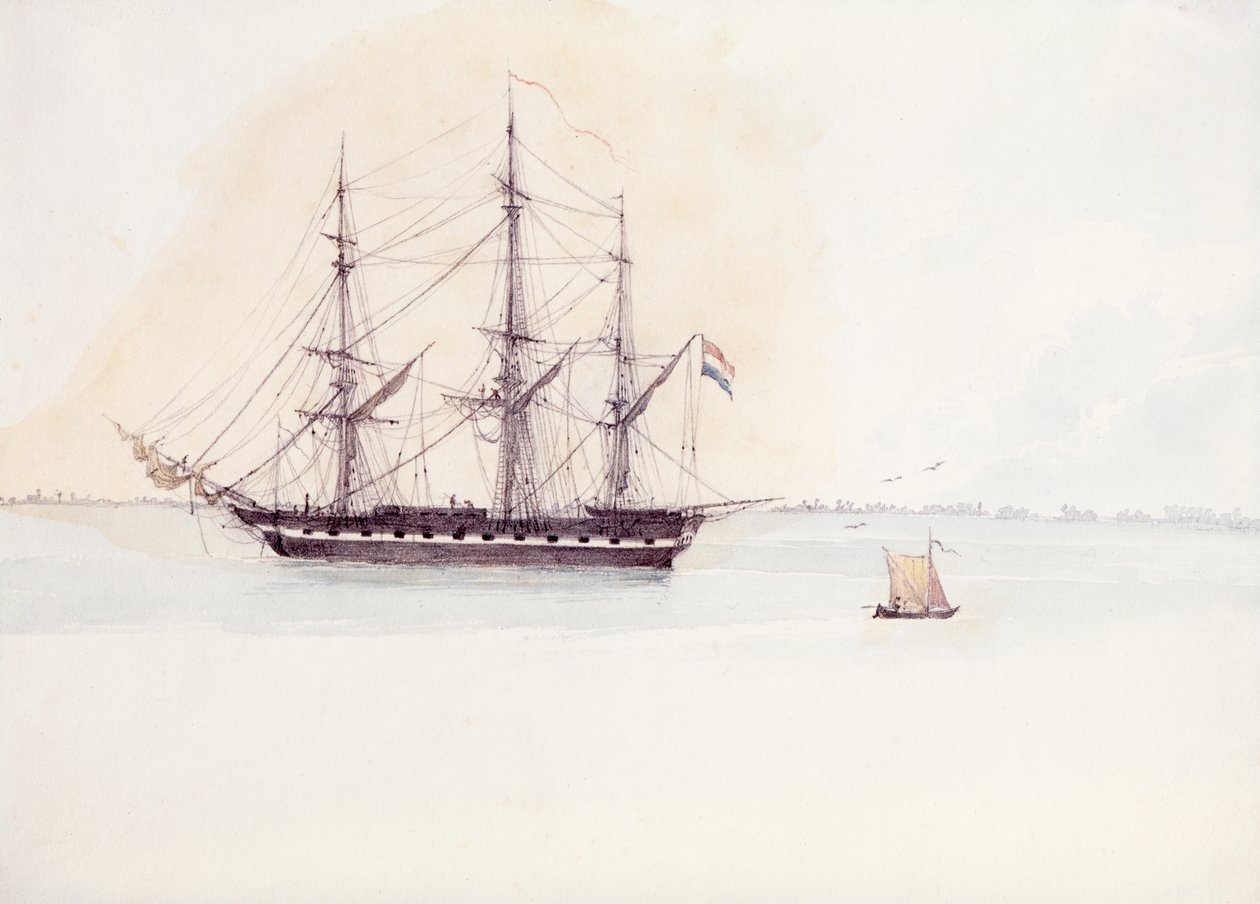 Nederlands fregat Adriana door Karl Bodmer