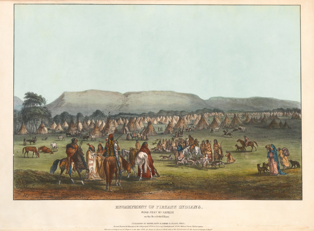 Kampement van Piegan-indianen door Karl Bodmer