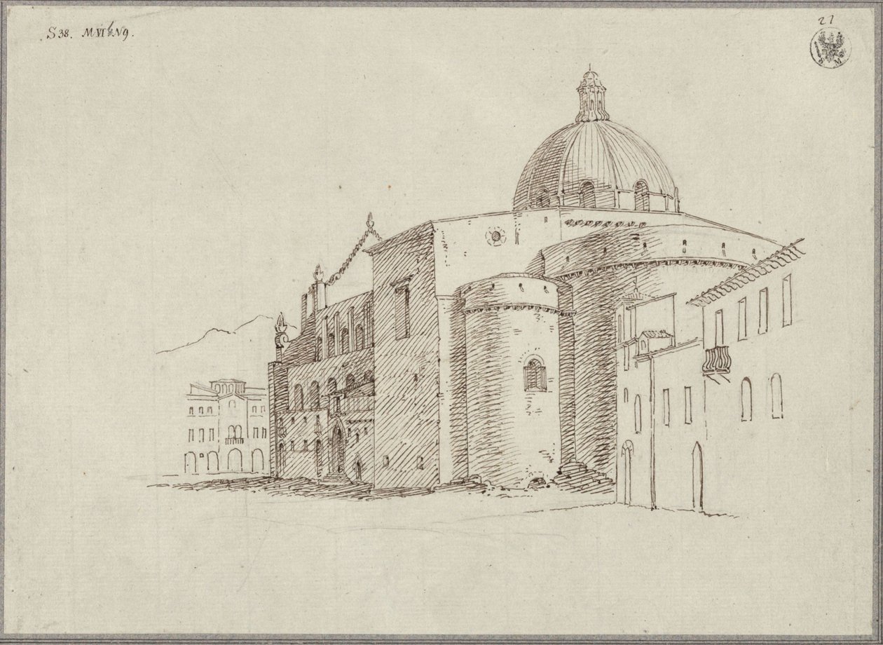 Aanzicht van de kathedraal van Messina vanuit het noordoosten door Karl Friedrich Schinkel