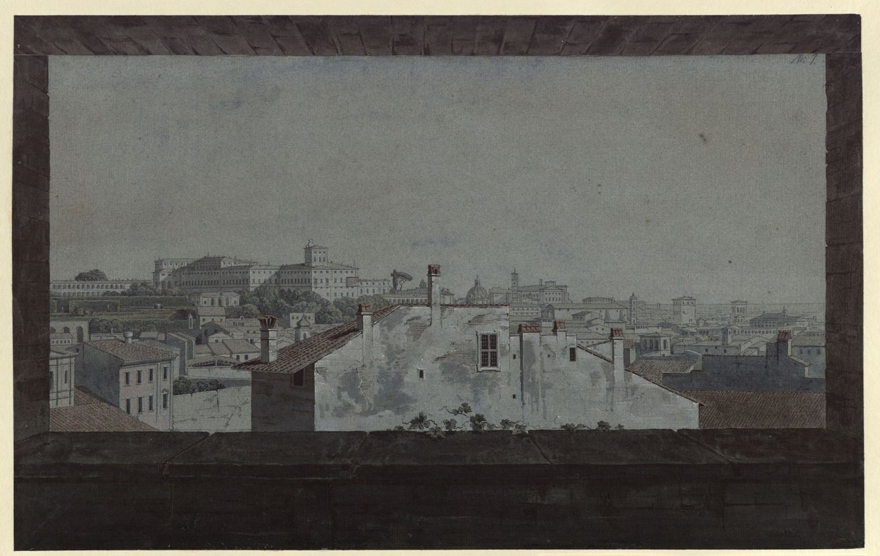 ‘Gezicht op het Quirinaalpaleis en een deel van Rome, getekend vanuit het raam van de woning van een vriend’ door Karl Friedrich Schinkel