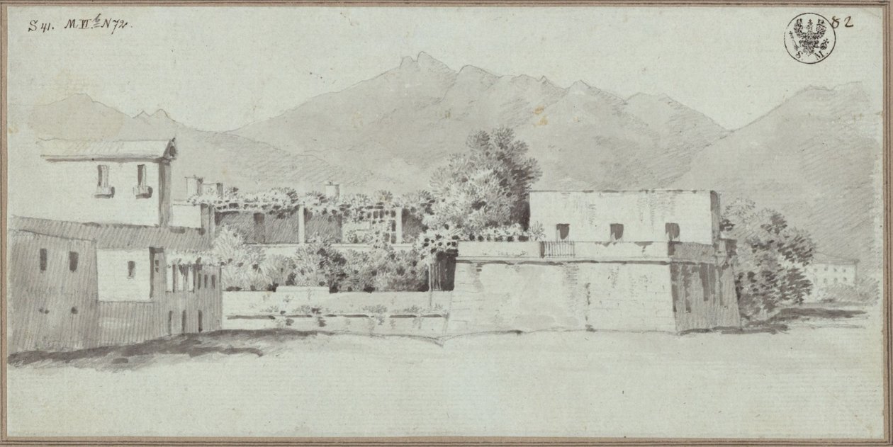 Gezicht op een landhuis, vermoedelijk op Sicilië door Karl Friedrich Schinkel