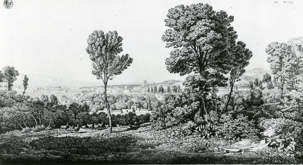 Gezicht op Messina en de tegenoverliggende kust van Calabrië door Karl Friedrich Schinkel