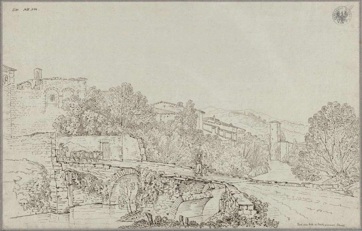 Gezicht op Rieti in de Apennijnen met de brug over de Velino door Karl Friedrich Schinkel