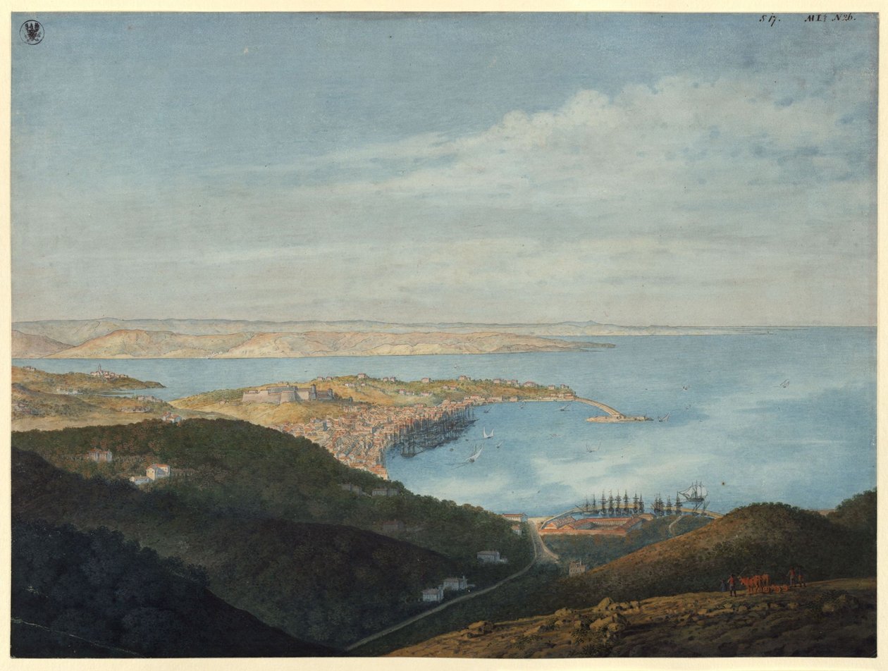 Gezicht op Triëst door Karl Friedrich Schinkel
