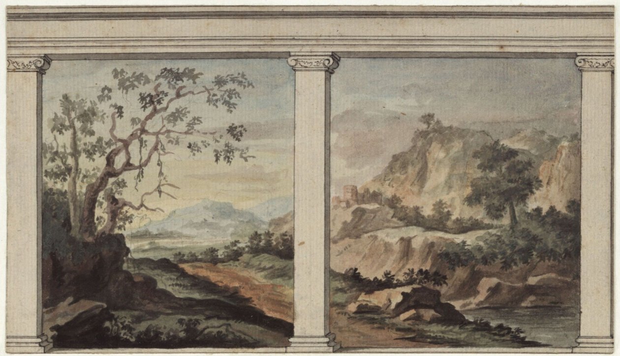 Uitzicht op een landschap door Karl Friedrich Schinkel
