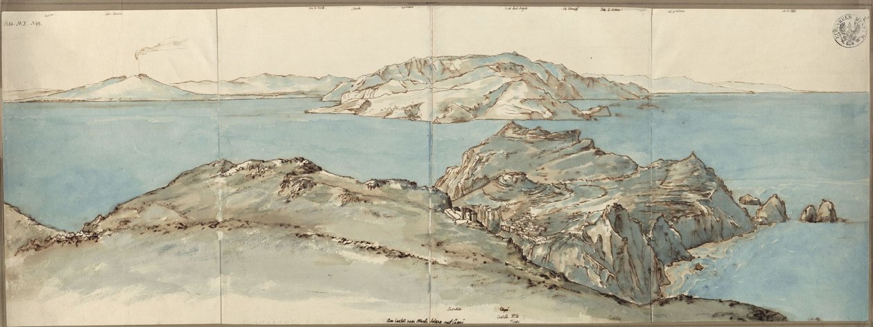Uitzicht vanaf het fort van Monte Solaro op Capri, in noordoostelijke richting, op de Golf van Napels met de Vesuvius door Karl Friedrich Schinkel