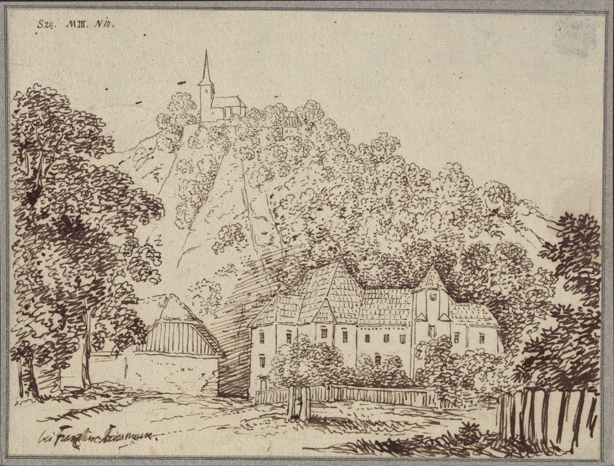 "Bij Franz in Stiermarken" / Uitzicht op de pastorie van Franz ten westen van Cilli (Celje) door Karl Friedrich Schinkel