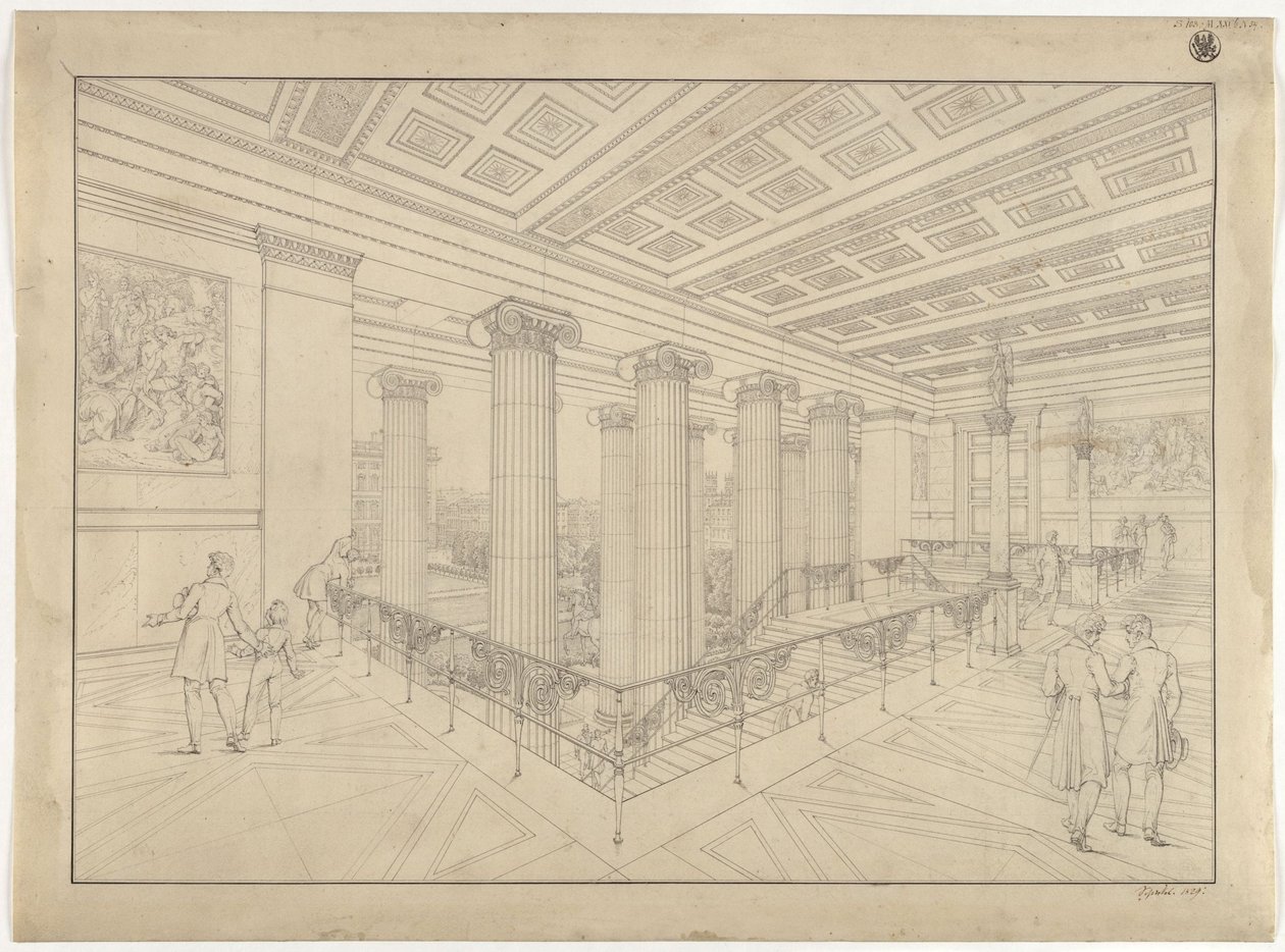 Berlijn. Altes Museum aan de Lustgarten. Binnenaanzicht van de hoofdtrap door Karl Friedrich Schinkel