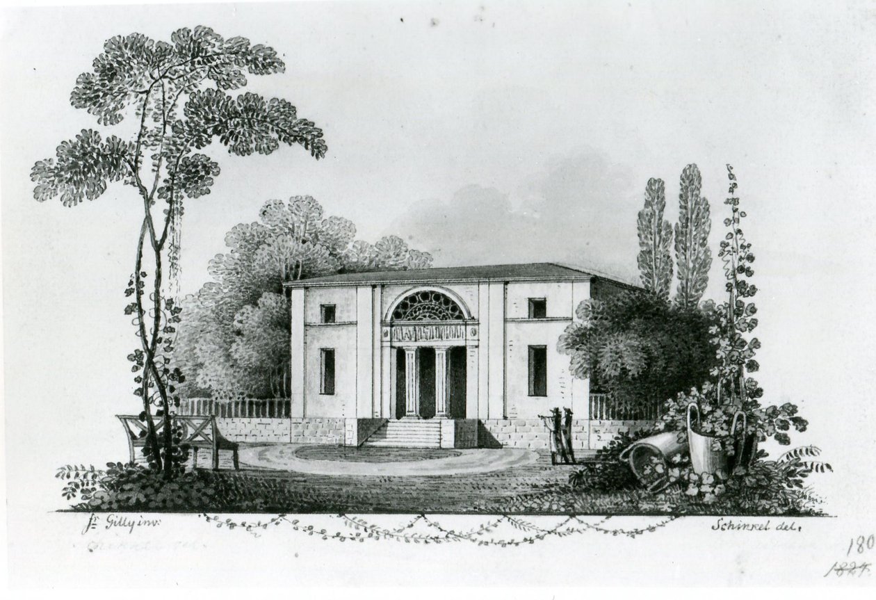 Berlijn. Het landhuis Simon en ontwerp voor het landhuis Mölter door Karl Friedrich Schinkel