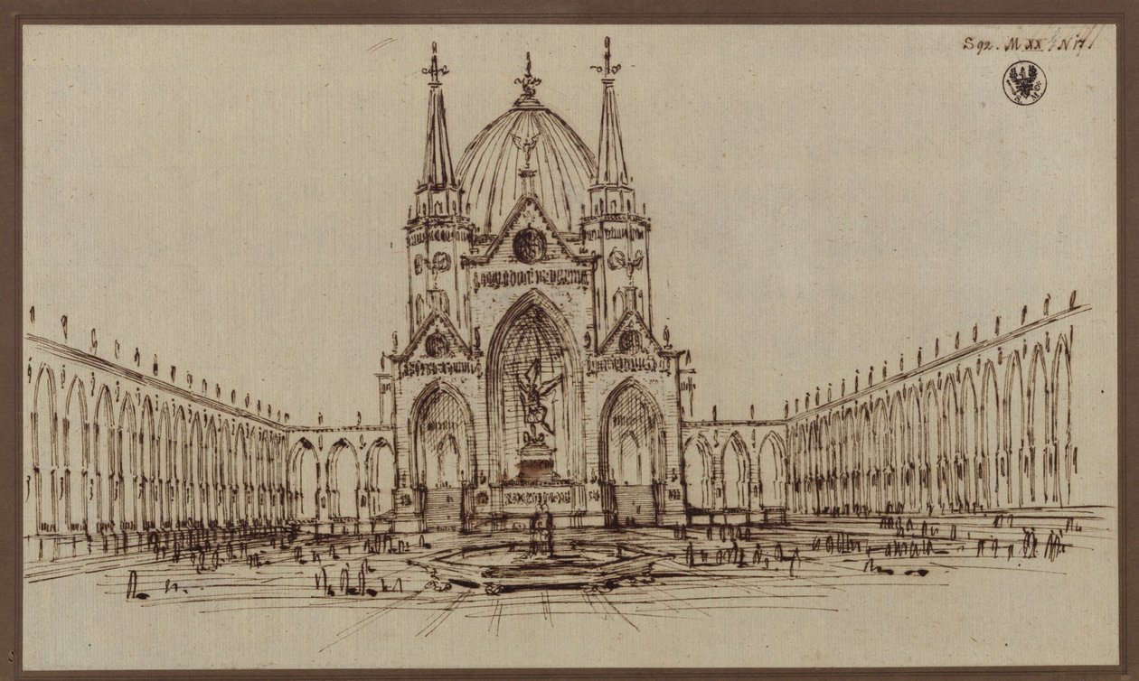 Berlijn. Ontwerp voor een dom als monument voor de Bevrijdingsoorlogen (Bevrijdingsdom) door Karl Friedrich Schinkel