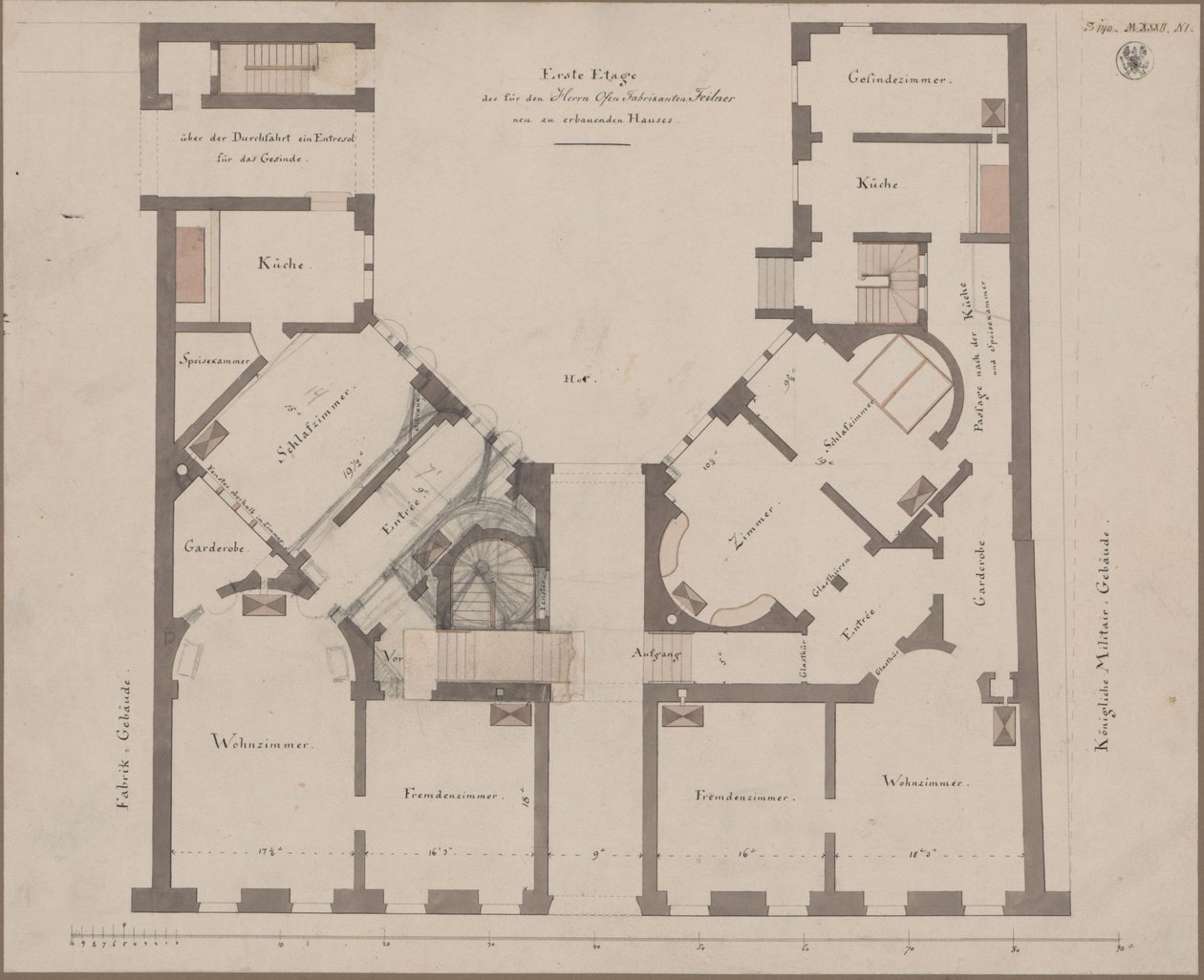 Berlijn. Feilnerhaus. Plattegrond van de eerste verdieping door Karl Friedrich Schinkel