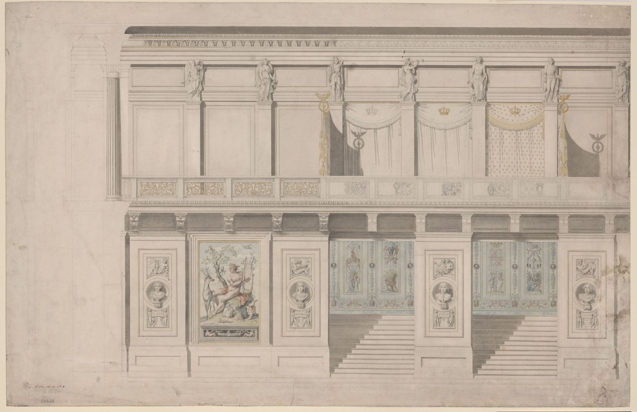 Berlijn. Schauspielhaus op de Gendarmenmarkt, concertzaal. Aanzicht van de langszijde door Karl Friedrich Schinkel