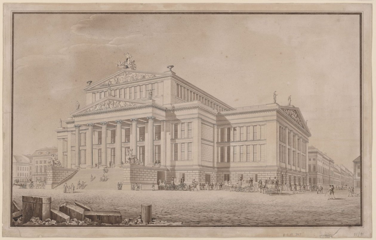 Berlijn. Schauspielhaus aan de Gendarmenmarkt. Perspectivisch aanzicht door Karl Friedrich Schinkel
