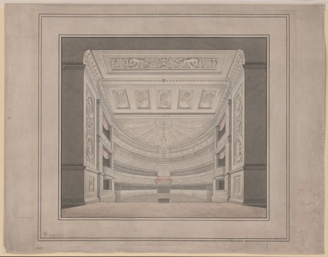 Berlijn. Schauspielhaus aan de Gendarmenmarkt, auditorium door Karl Friedrich Schinkel