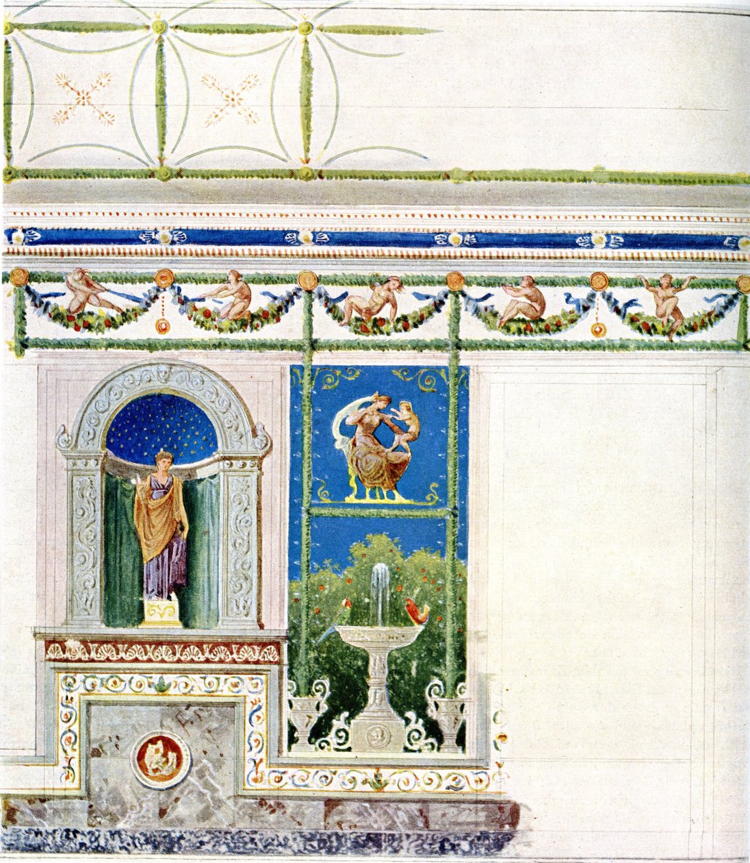 Berlijn, Wilhelmplatz. Paleis van prins Karel van Pruisen, eetzaal. Ontwerp voor wand en plafond door Karl Friedrich Schinkel
