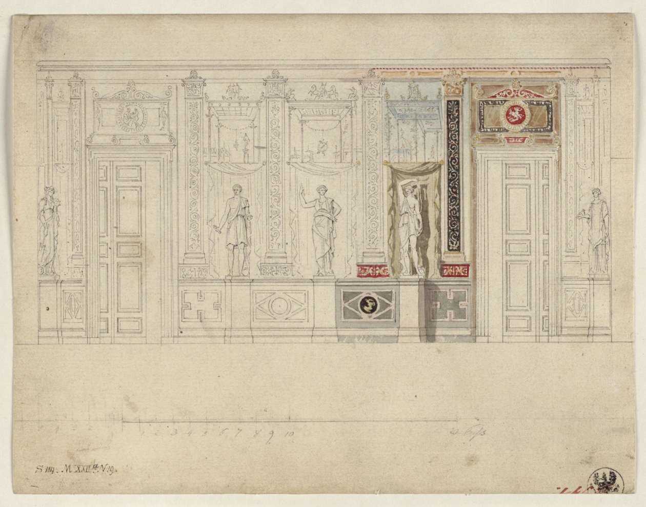 Berlijn, Wilhelmstraße 102. Paleis van prins Albrecht van Pruisen, ontwerp voor de ovale eetzaal door Karl Friedrich Schinkel