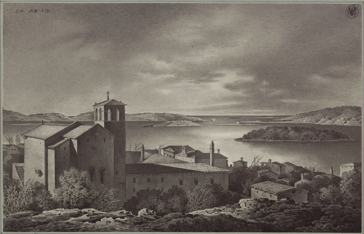 Gezicht op Pola en de zee door Karl Friedrich Schinkel