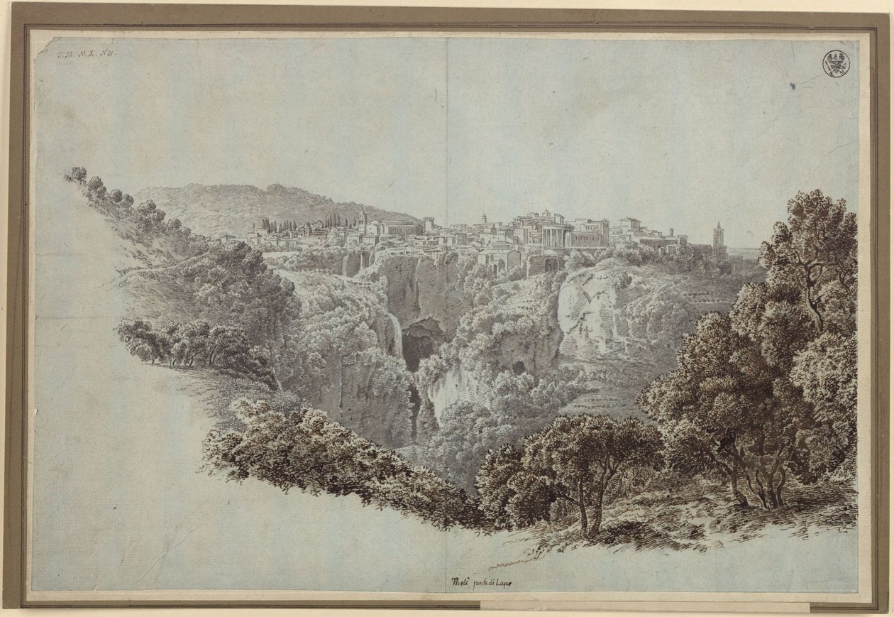 Uitzicht vanaf de Monte Catillo naar het westen, over de vallei van de Anio (Aniene) heen, richting Tivoli door Karl Friedrich Schinkel