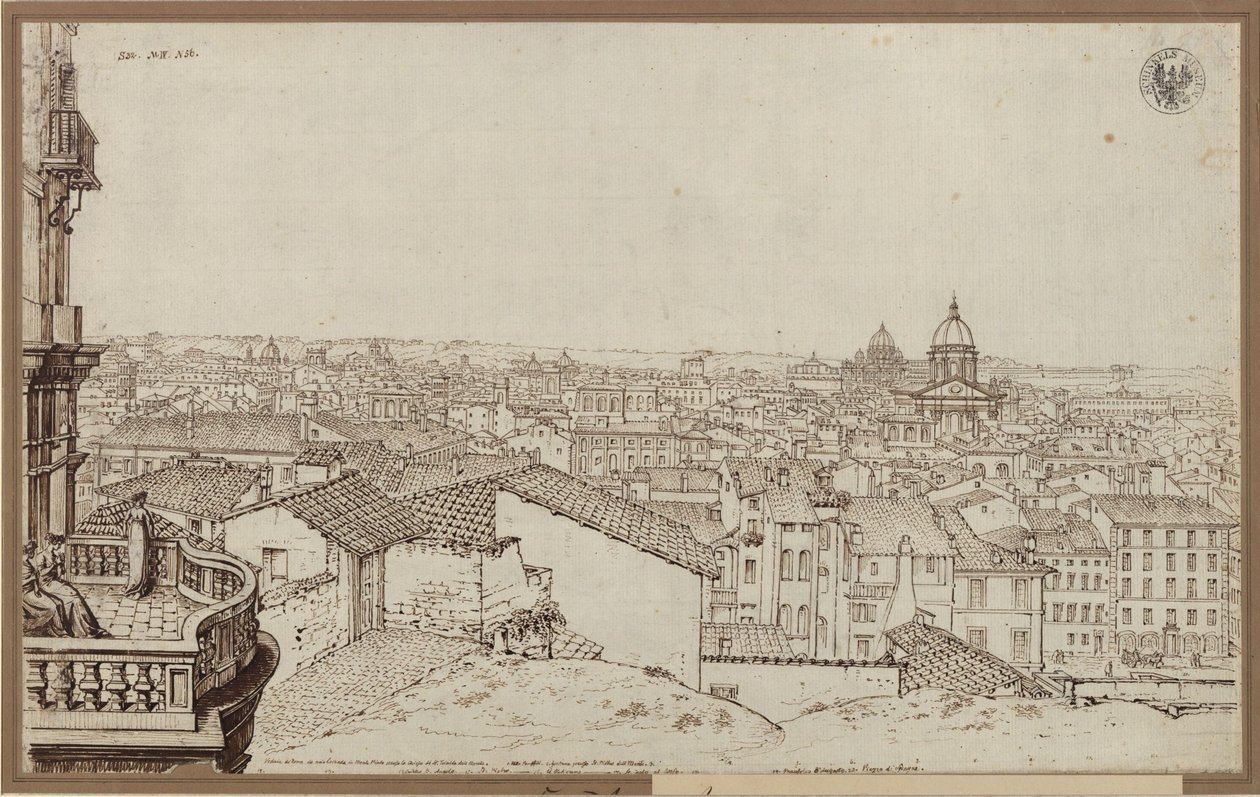 Uitzicht op Rome vanuit het appartement van Schinkel op de Monte Pincio door Karl Friedrich Schinkel
