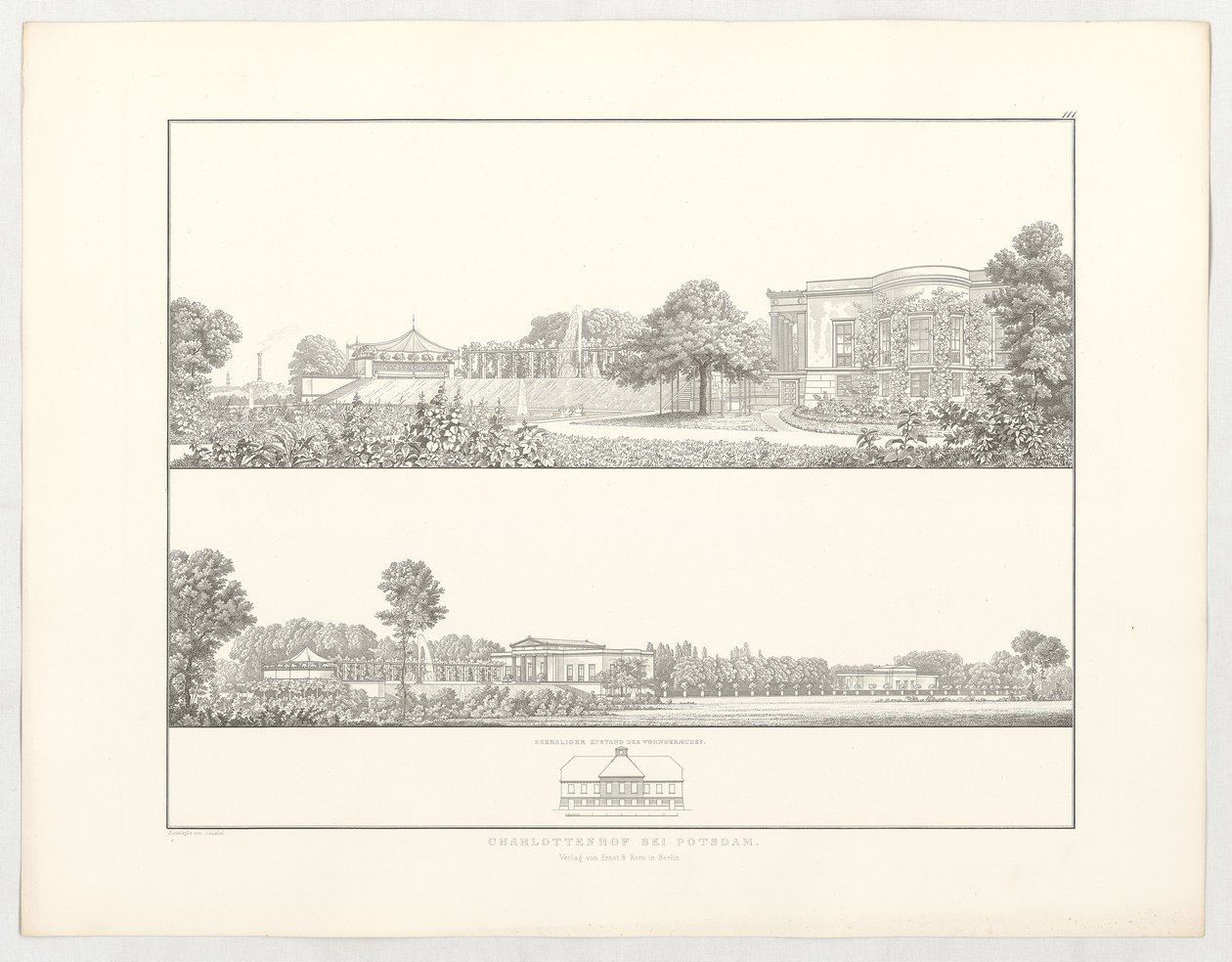 Charlottenhof bij Potsdam, blad 111 uit de serie „Verzameling architectonische ontwerpen“ door Karl Friedrich Schinkel