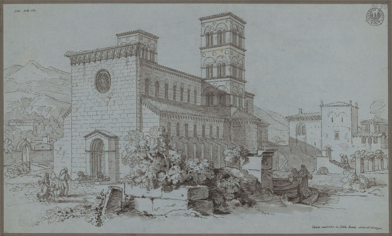 "Saraceense kerk in Cività Ducale, vlakbij Abruzzo" / De kerk Santa Maria del Popolo in Cittaducale door Karl Friedrich Schinkel