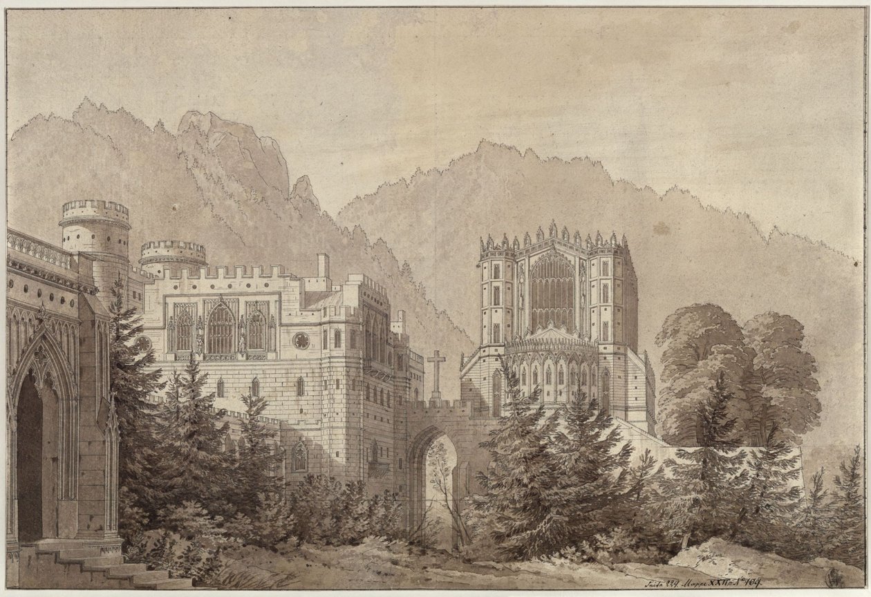 Decoratie voor algemeen gebruik. Middeleeuwse burcht. Kasteel Woodstock door Karl Friedrich Schinkel
