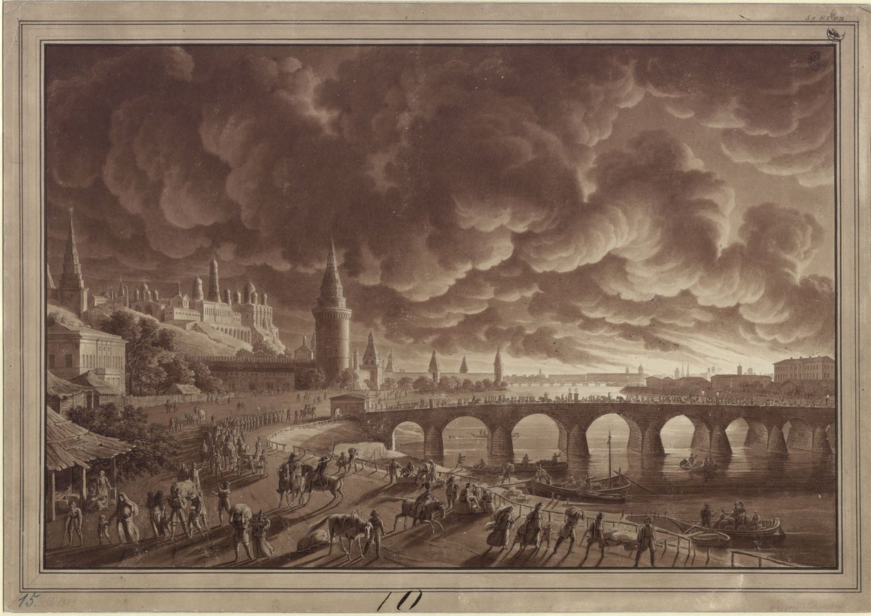 De brand van Moskou door Karl Friedrich Schinkel